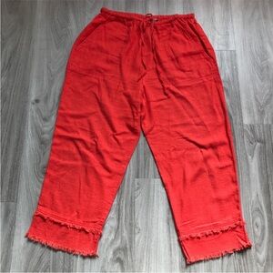 STONERIDGE LINEN PANTS RED WIDE KEG CASUAL RESORT WEAR BEACH 10